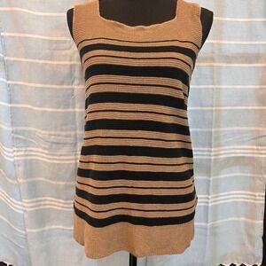 M.M. LaFleur Linen Knit Tank Top Striped Square Neck Sleeveless Casual